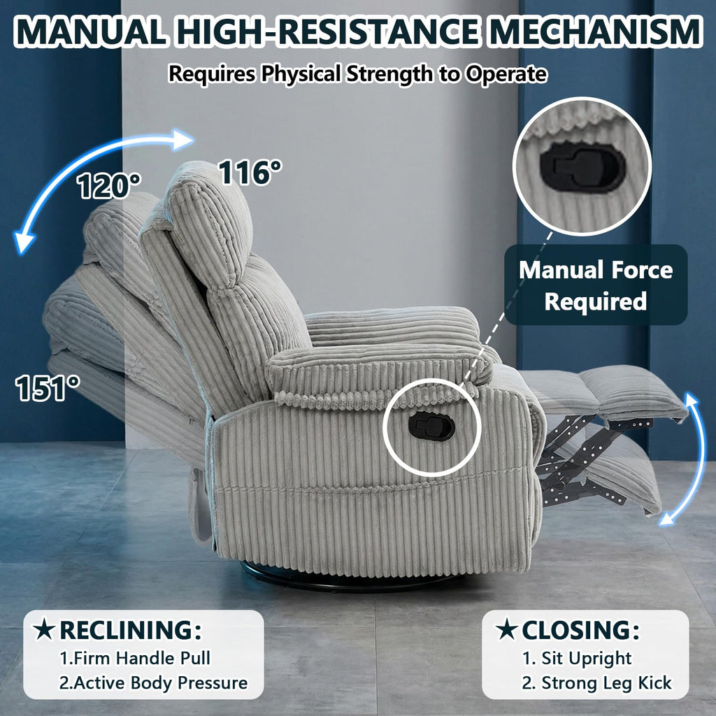 360° Swivel Rocking Corduroy Recliner V499173