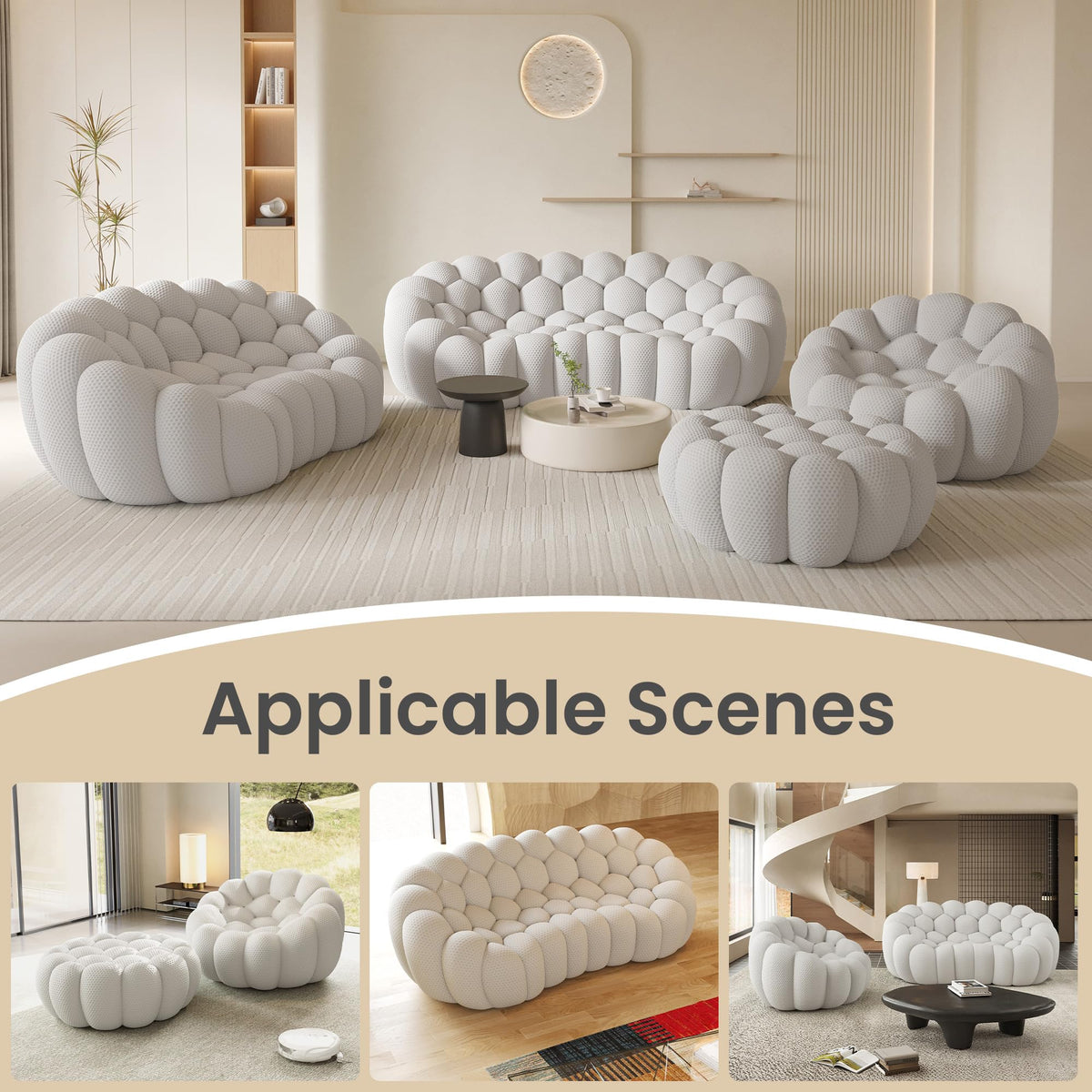 Light Gray Curved Upholstered Sofa F80935