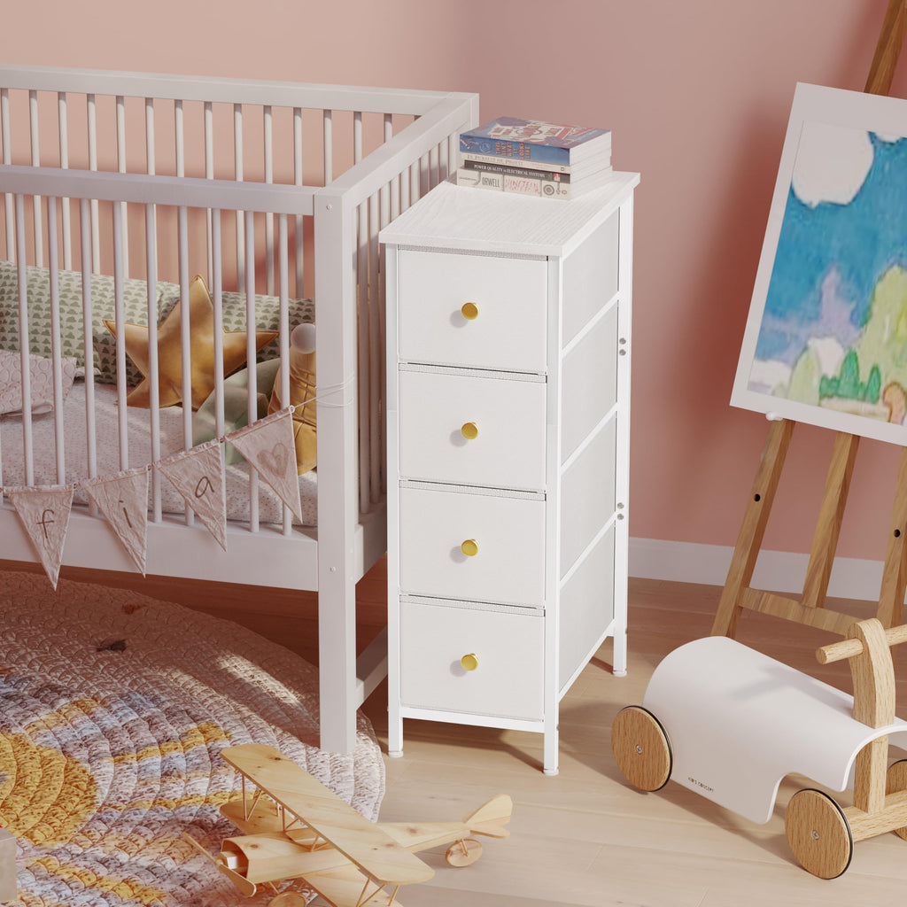White 4 Fabric Drawer Narrow Storage Cabinet C9103