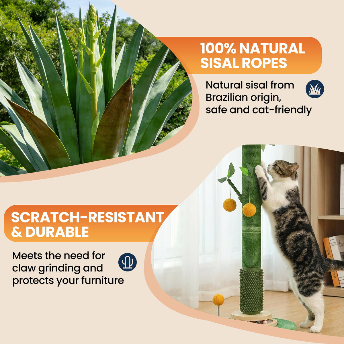 46" Extra Tall Sisal Rope Cat Scratching Post N991