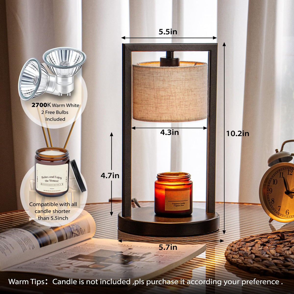 Candle Warmer Lamp with Timer, Dimmable, Beige I55485
