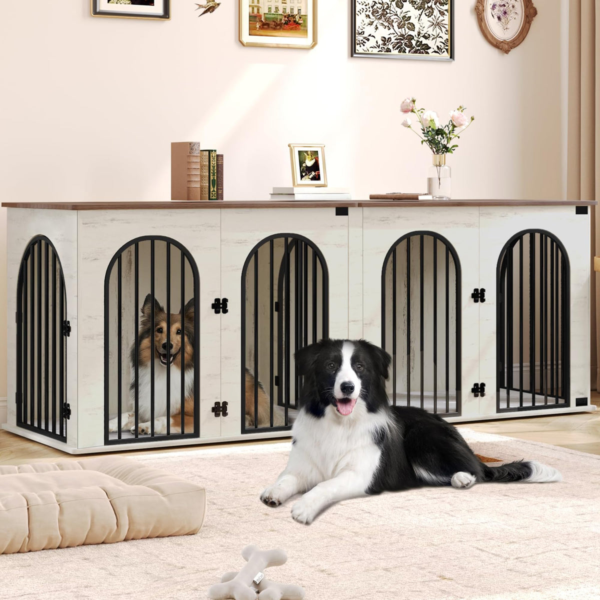 Double Dog Crate Furniture with Cushion F67620