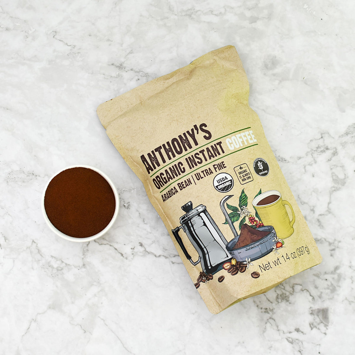Organic Instant Coffee, 14 oz, Arabica, Gluten Free B274
