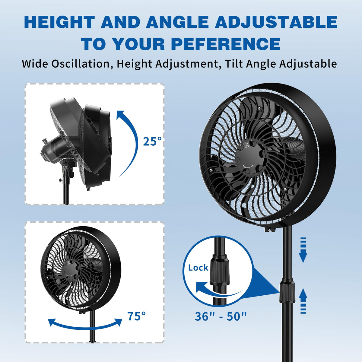 16 Inch Outdoor Misting Stand Fan, 3 Speed, 75° Oscillation, Black N485