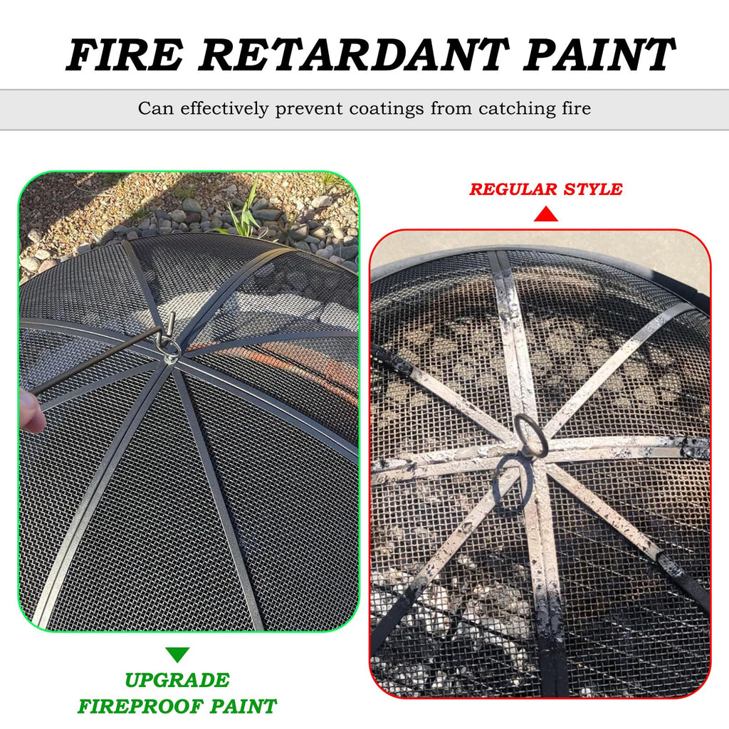 30 Inch Heavy Duty Metal Mesh Fire Pit Spark Screen with Handle & Poker G49947
