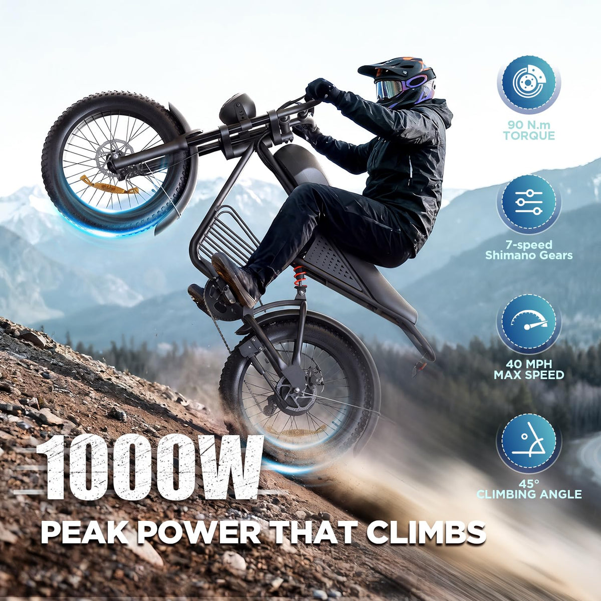 1000W Electric Bike 48V 15Ah 20" Fat Tire 7-Speed J686