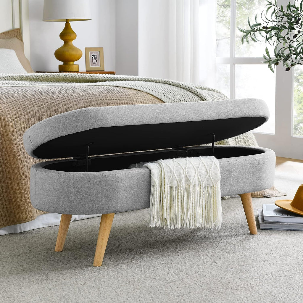 Oval Boucle Storage Ottoman with Wooden Legs G811025