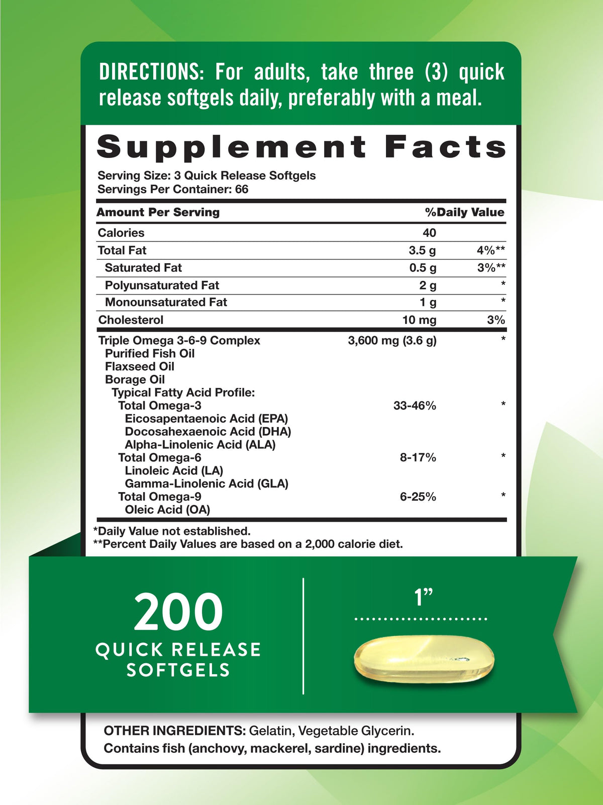 Omega 3 6 9 3600mg 200 Softgels H295407