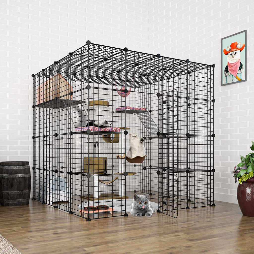 Large Cat Cage Indoor Enclosure Playpen Metal Wire Kennels Crate 55L x 55W x 55H Inchs Q888209