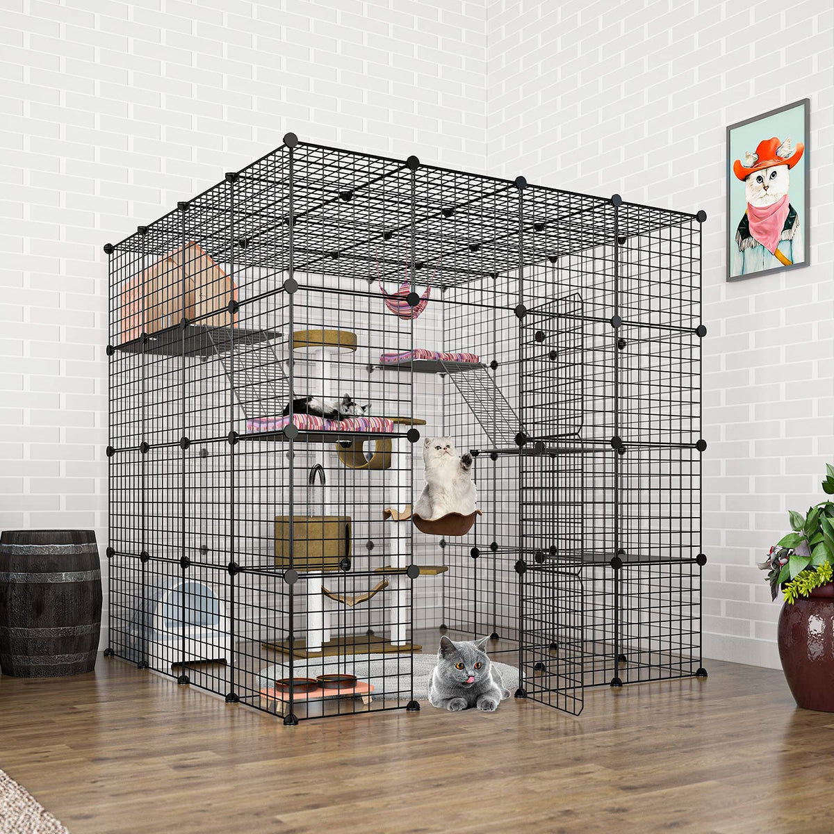 Large Cat Cage Indoor Enclosure Playpen Metal Wire Kennels Crate 55L x 55W x 55H Inchs Q888209