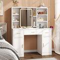 White Vanity Desk with Sliding Mirror and LED Lights E45944
