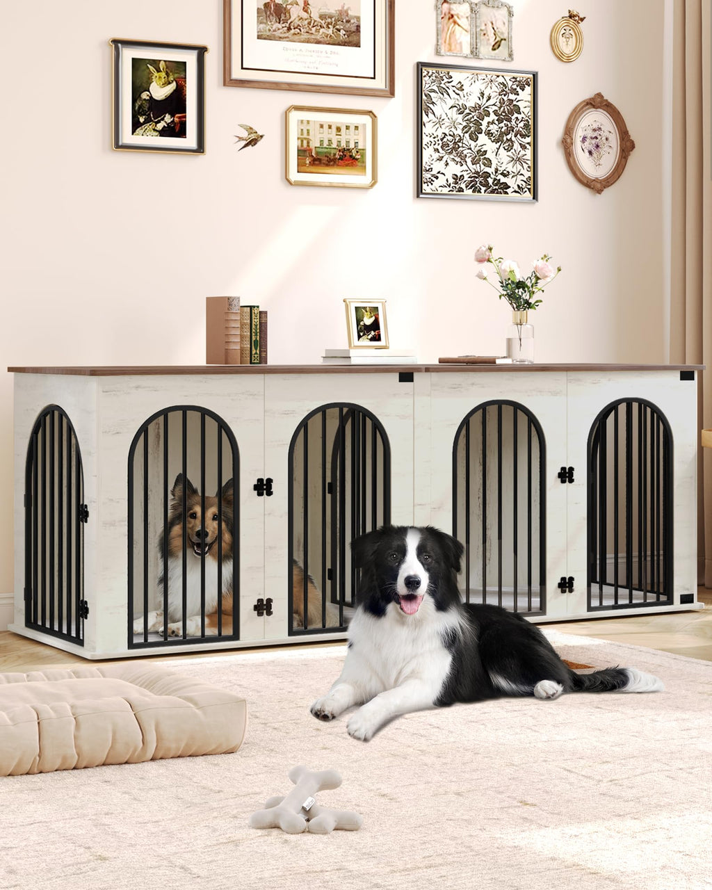 Double Dog Crate Furniture with Cushion F67620