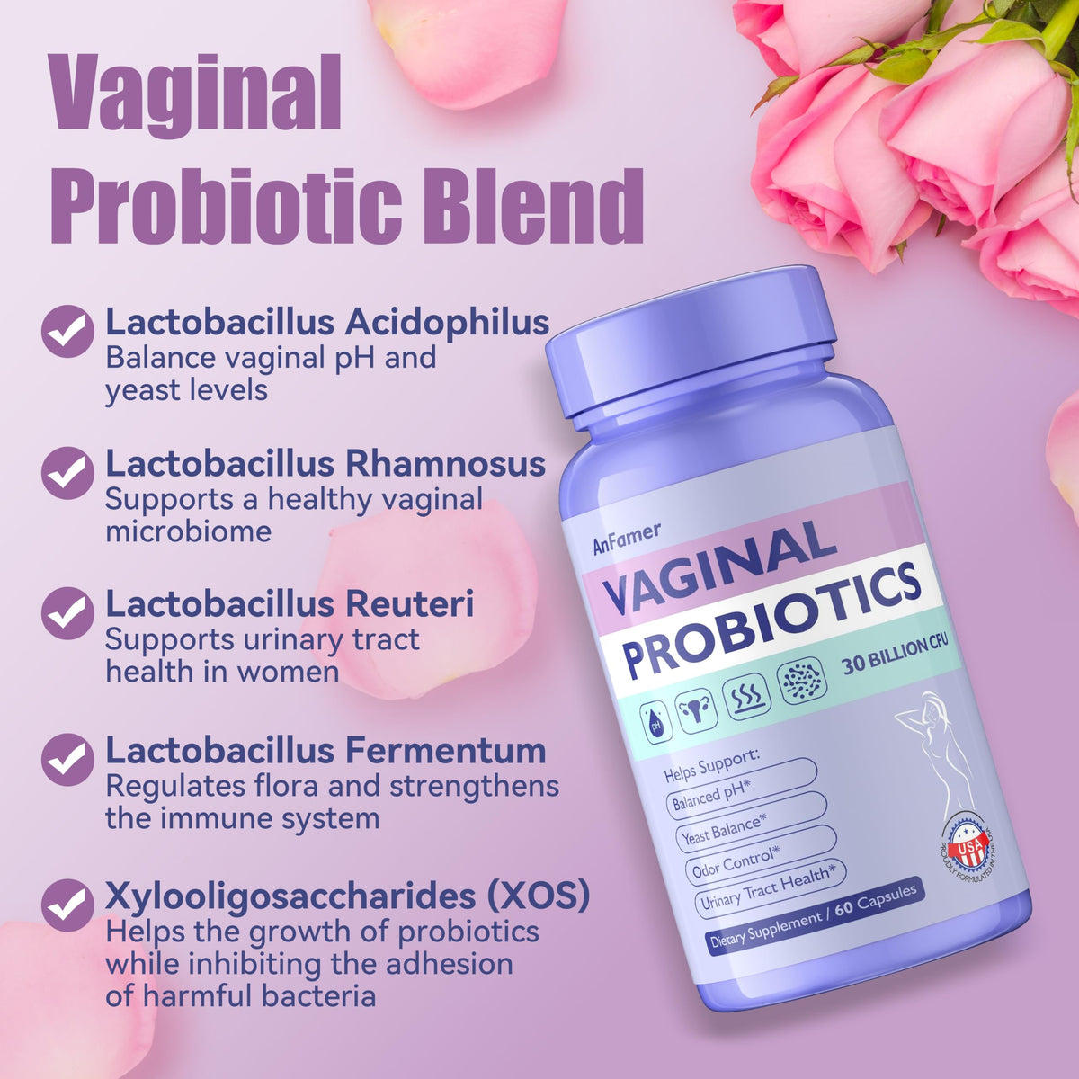 Probiotics for Women with Prebiotics & Lactobacillus Blend 30 Billion CFU, 60 Capsules T848