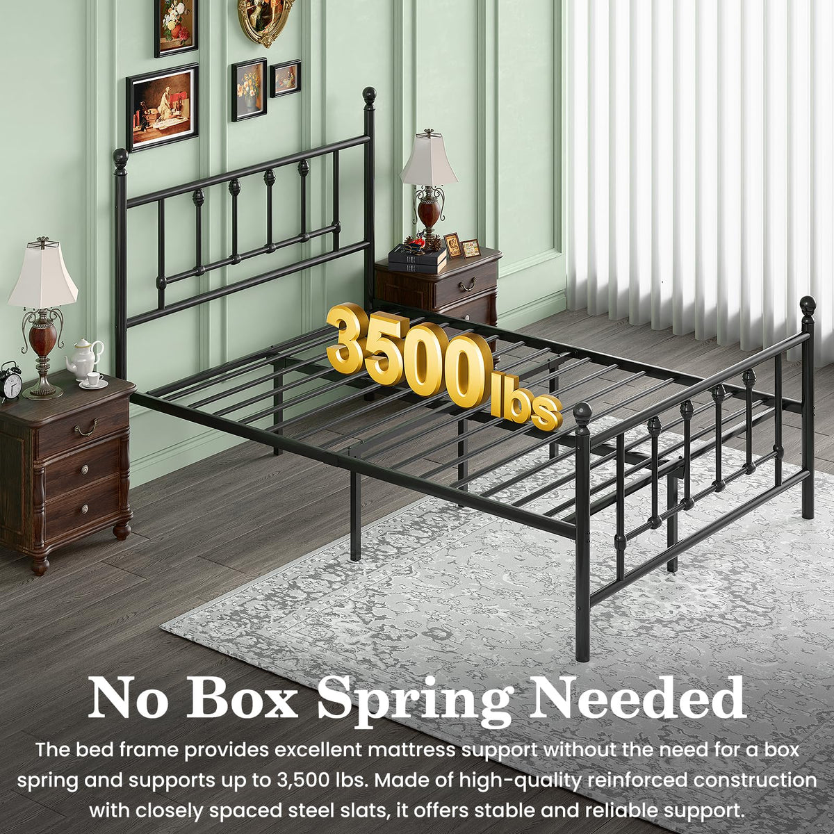 14 Inch Full Size Victorian Metal Platform Bed Frame with Headboard and Footboard W38433