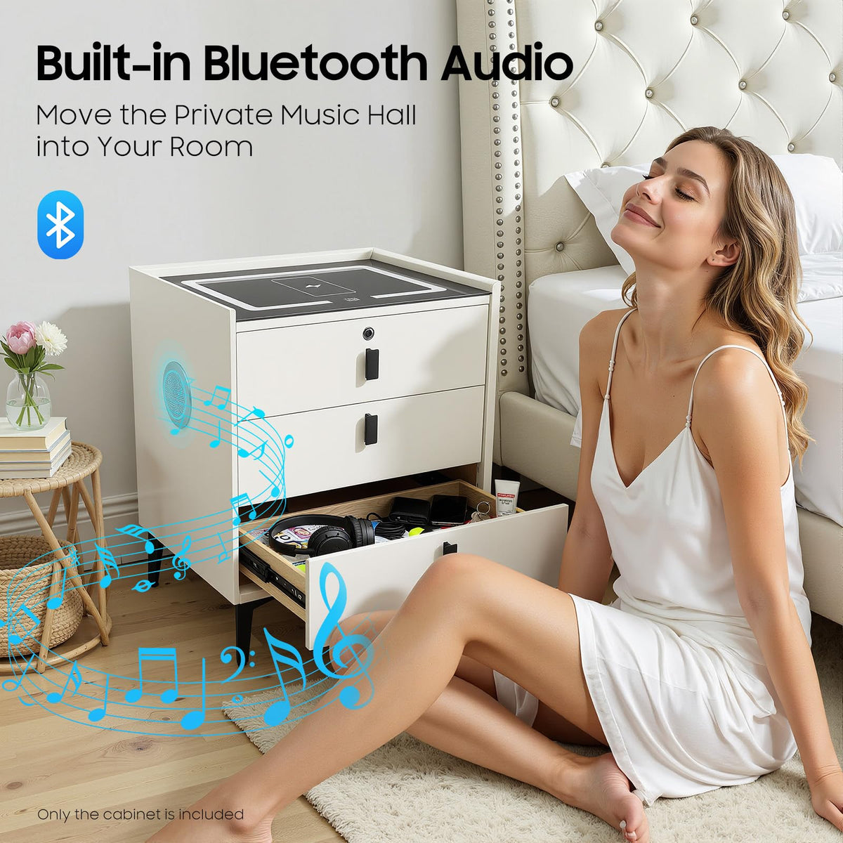 3 Drawers Nightstand with Fingerprint Lock and Wireless Charging M1201