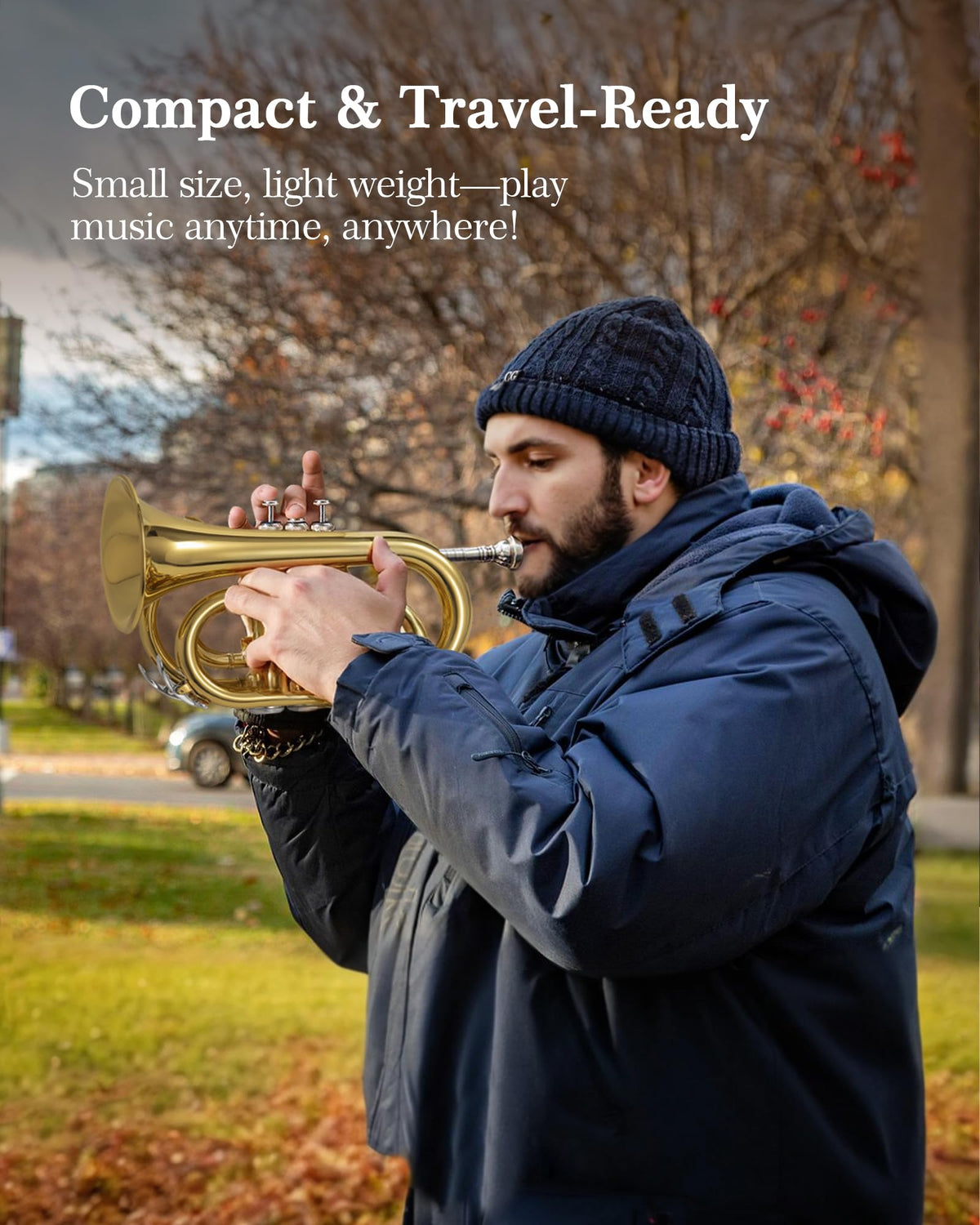 B Flat Brass Pocket Trumpet with 7C Mouthpiece and Hard Case Q89589