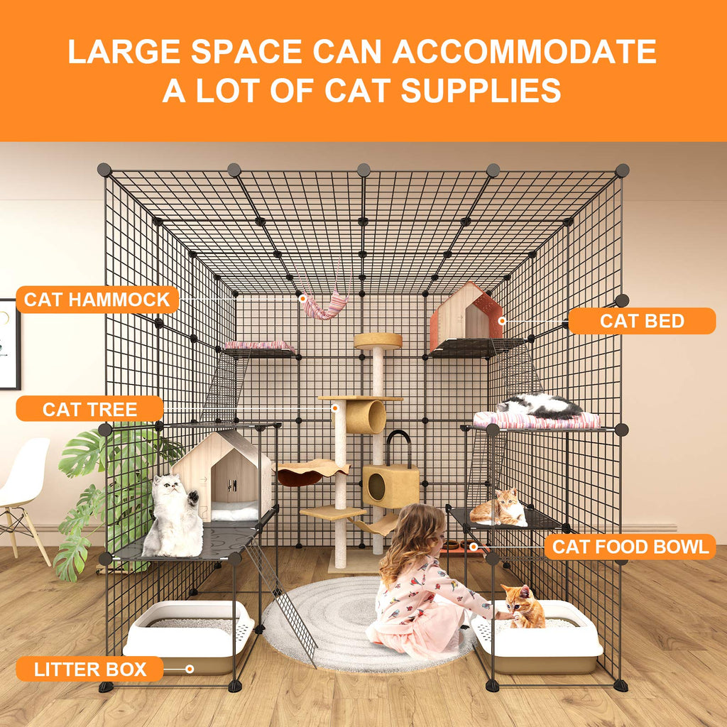 Large Cat Cage Indoor Enclosure Playpen Metal Wire Kennels Crate 55L x 55W x 55H Inchs Q888209