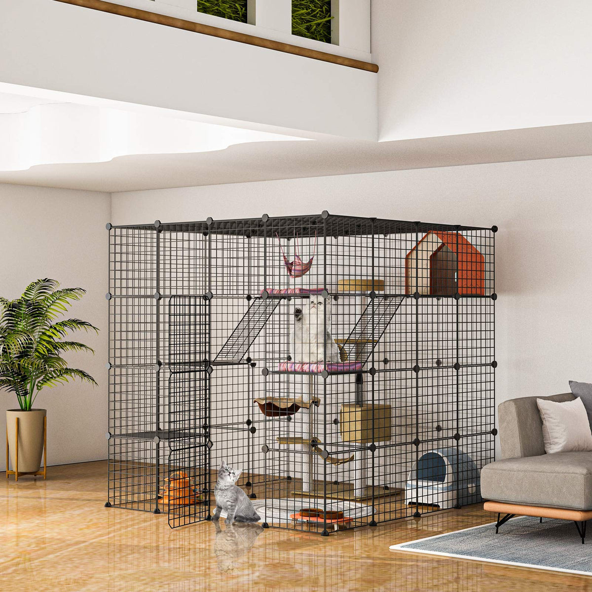Large Cat Cage Indoor Enclosure Playpen Metal Wire Kennels Crate 55L x 55W x 55H Inchs Q888209
