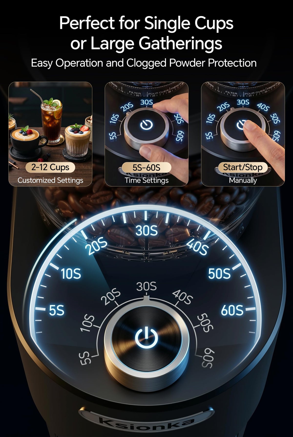Conical Coffee Bean Grinder, 38 Precise Settings, Anti-Static C986
