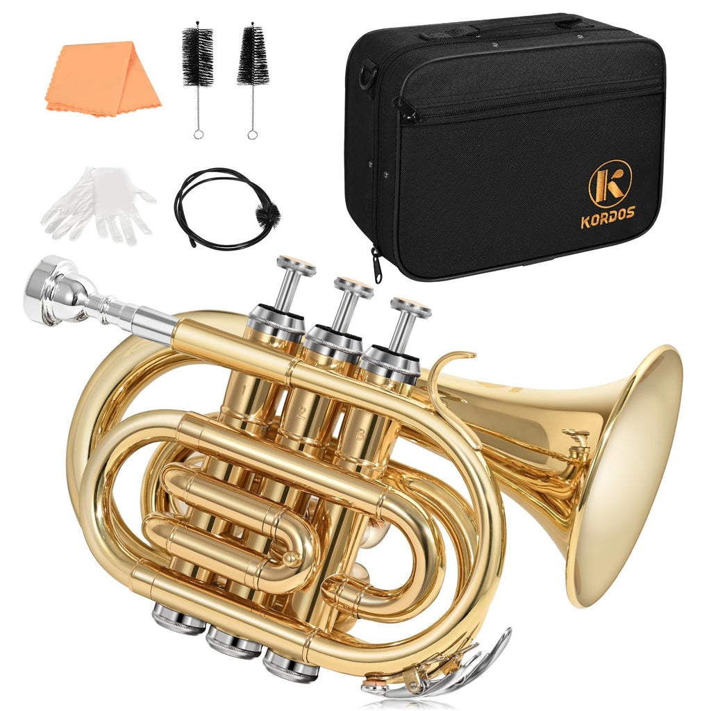 B Flat Brass Pocket Trumpet with 7C Mouthpiece and Hard Case Q89589