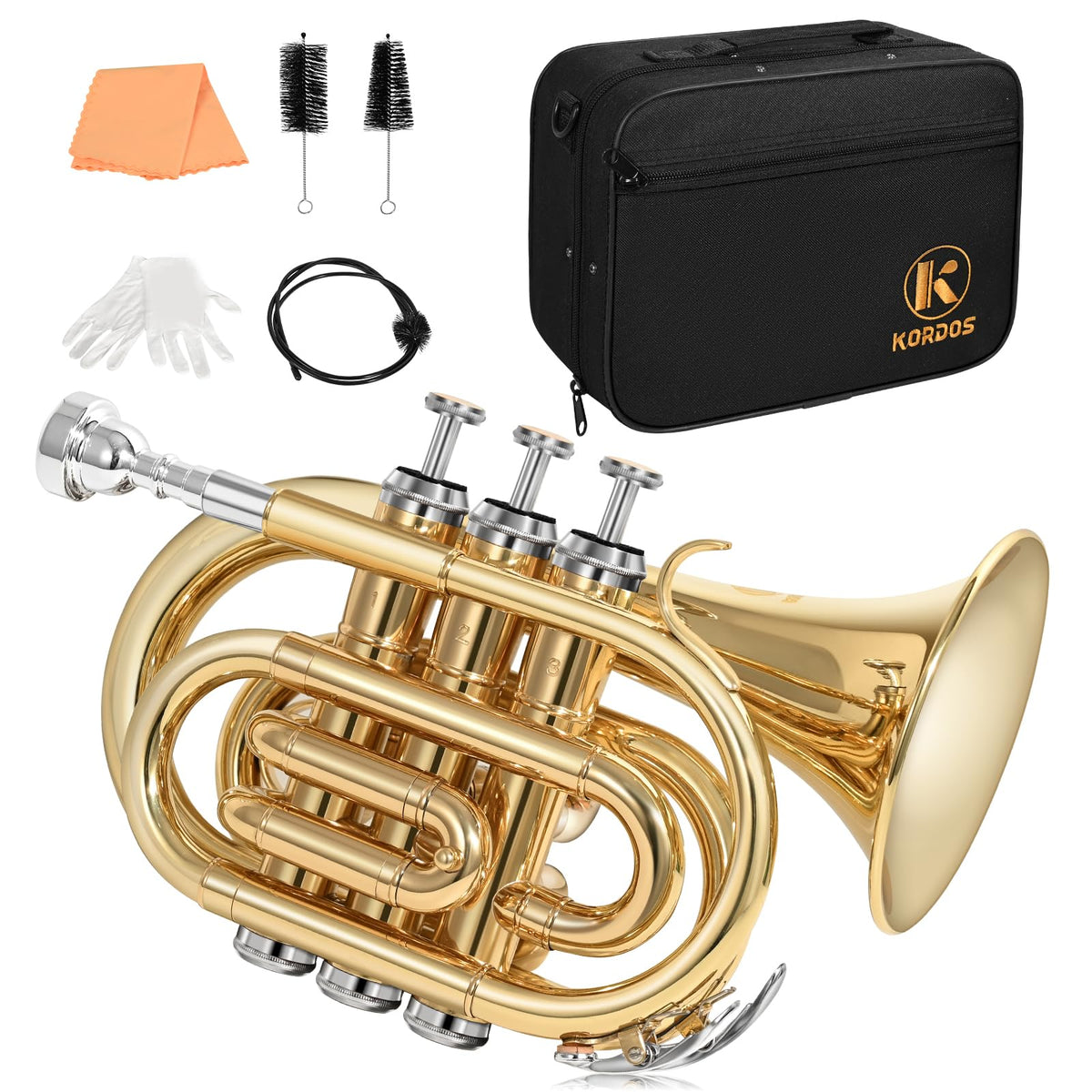 B Flat Brass Pocket Trumpet with 7C Mouthpiece and Hard Case Q89589