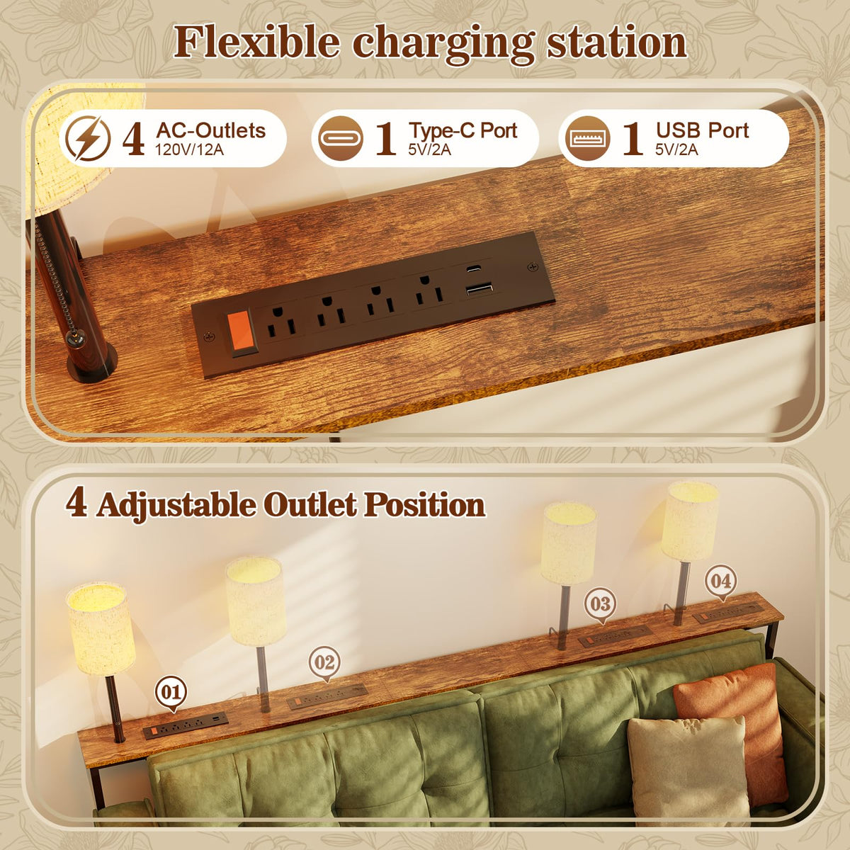 78.8" Long Sofa Table with Lights & Charging Station B199519
