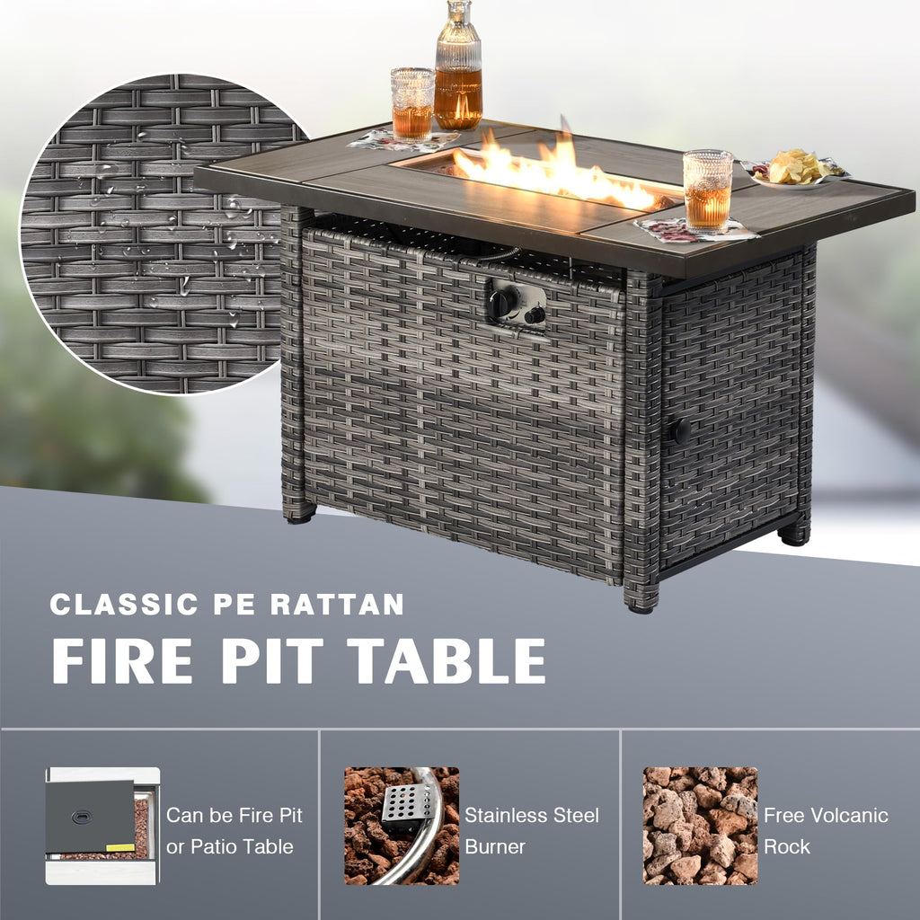 6 Piece Wicker Patio Furniture Set with Fire Pit Table W35914