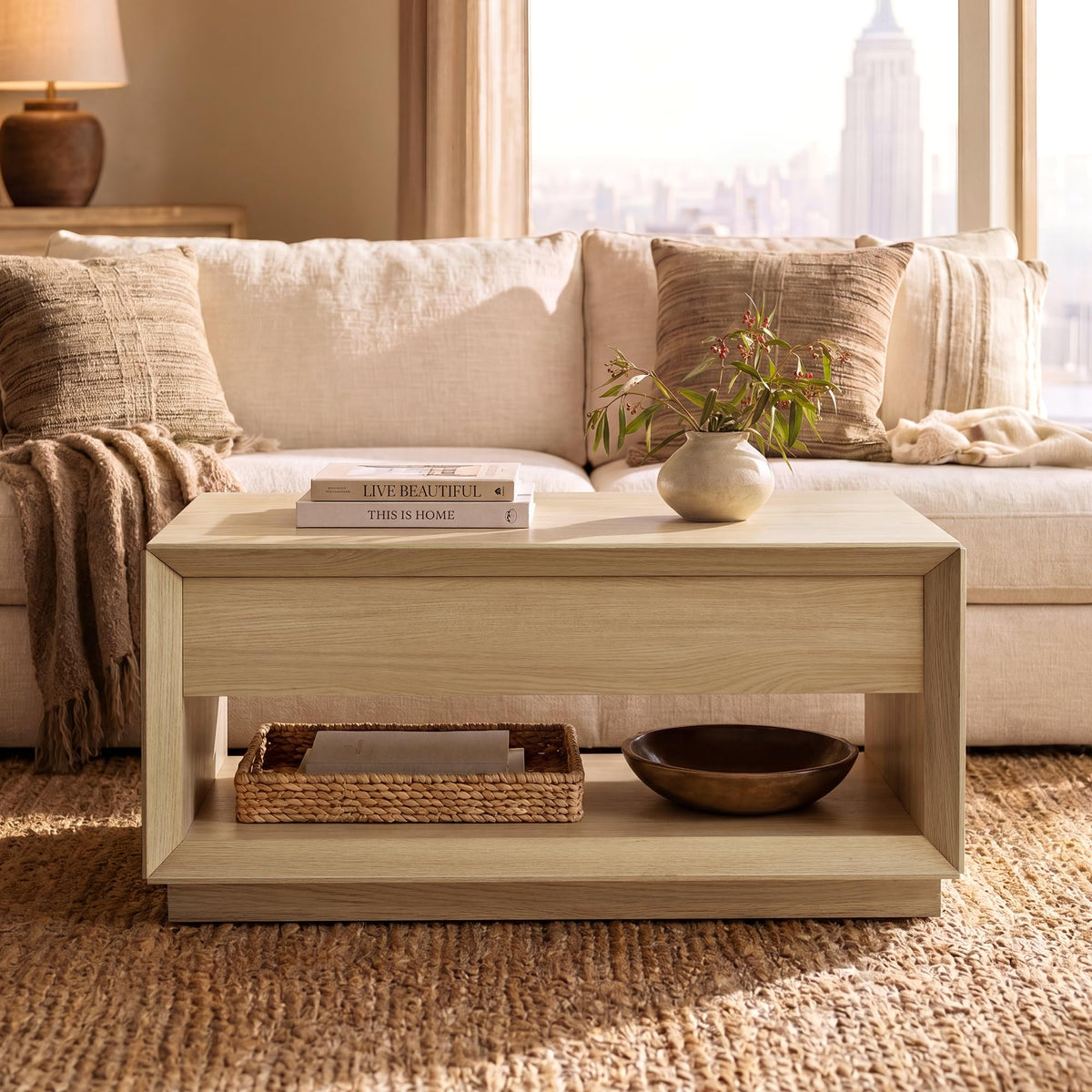 35" Lift Top Wood Coffee Table with Storage P6020