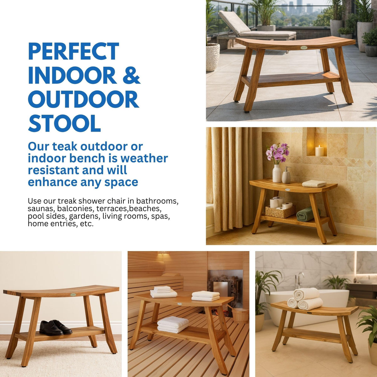 34-Inch Natural Teak Shower Bench B1773