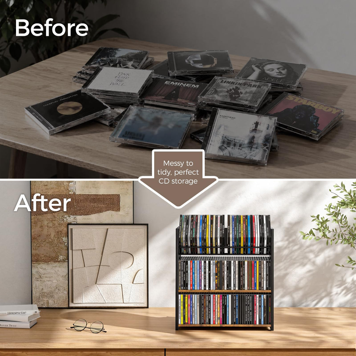3-Tier Wooden and Metal CD Storage Rack U262363
