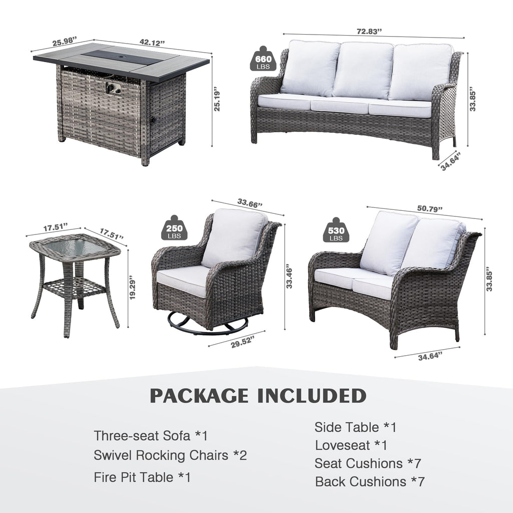 6 Piece Wicker Patio Furniture Set with Fire Pit Table W35914