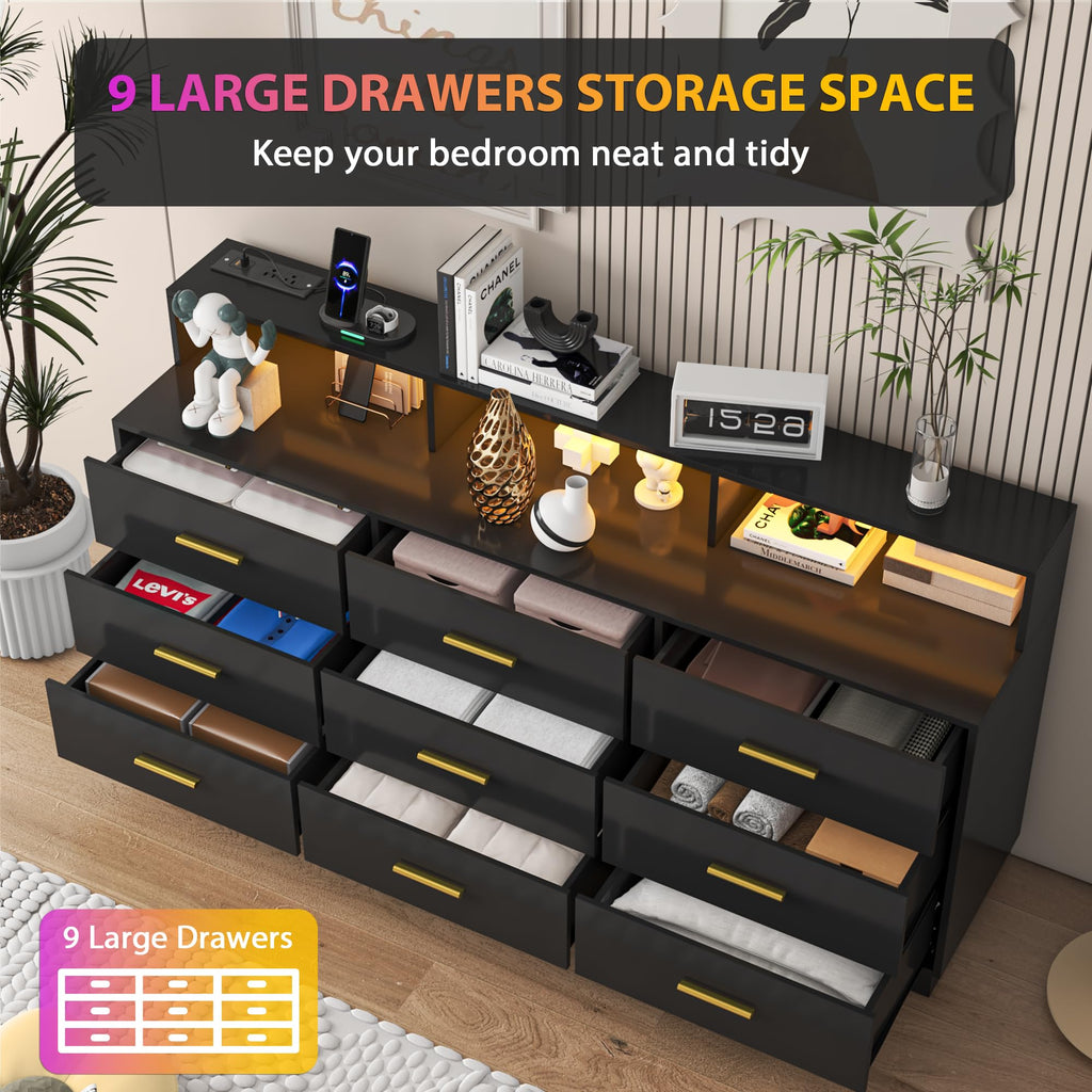 Black 9 Drawer Wood Dresser U44974