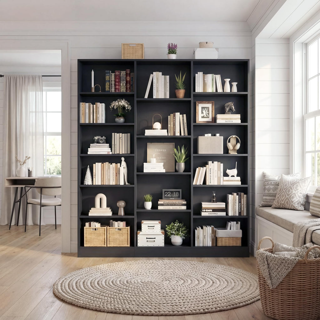 Black 6 Tier 17 Shelf Bookshelf O832