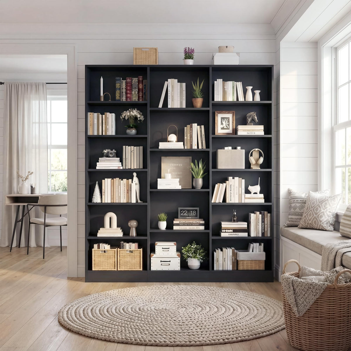 Black 6 Tier 17 Shelf Bookshelf O832