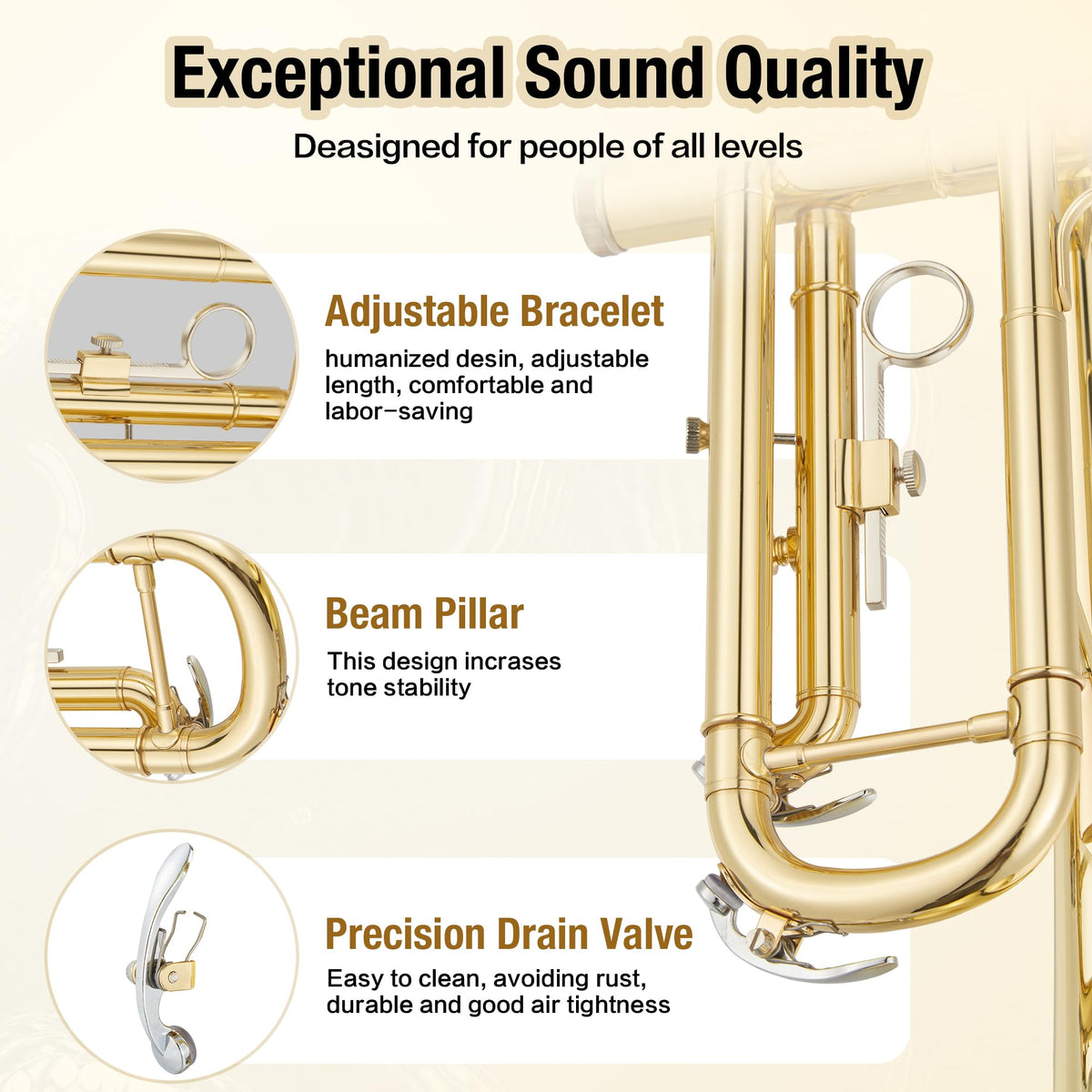 Brass Standard Trumpets with Bag, Mouthpiece, Strap, Gloves, Cleaning Cloth, Trumpet Oil V227825