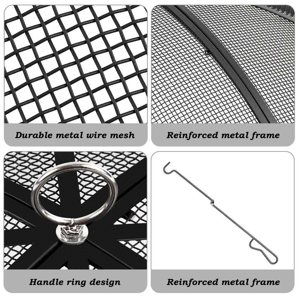 30 Inch Heavy Duty Metal Mesh Fire Pit Spark Screen with Handle & Poker G49947