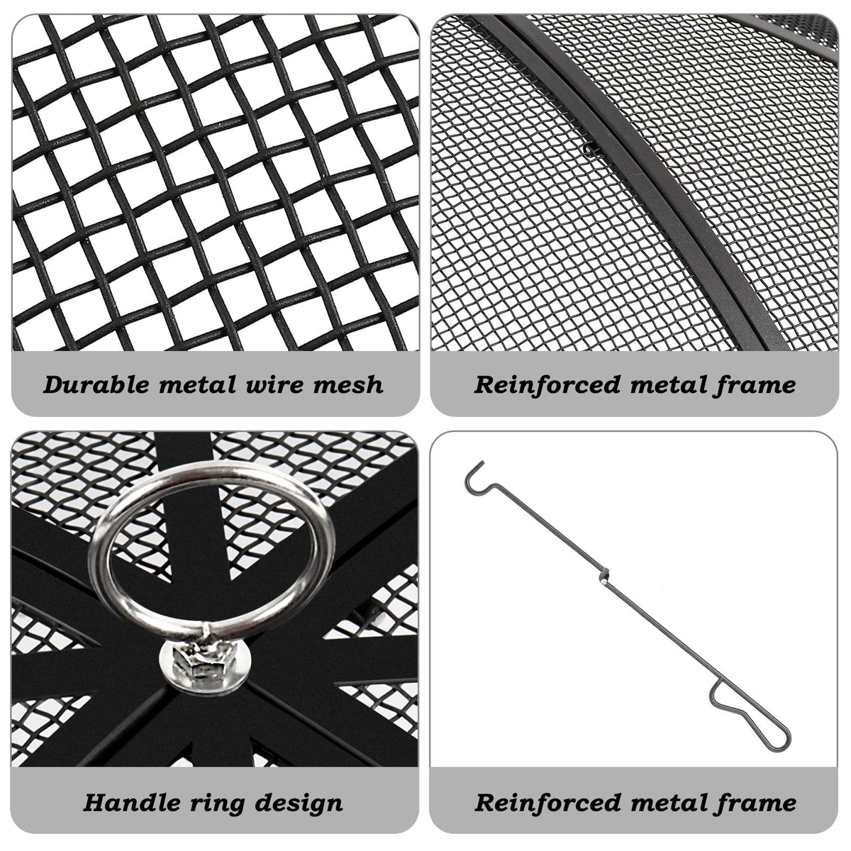 30 Inch Heavy Duty Metal Mesh Fire Pit Spark Screen with Handle & Poker G49947