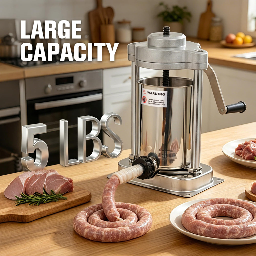 5lb Stainless Steel Sausage Stuffer with 3 Stuffing Tubes O6163