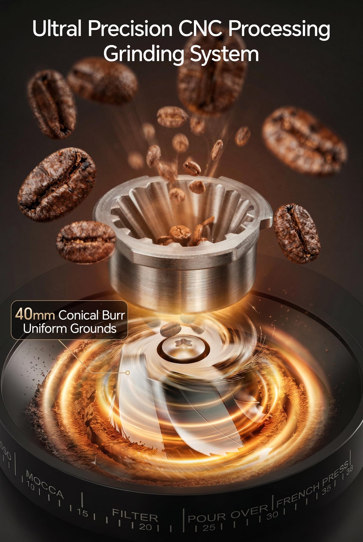 Conical Coffee Bean Grinder, 38 Precise Settings, Anti-Static C986