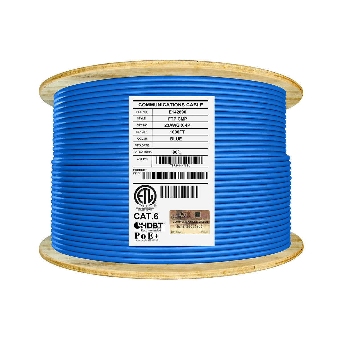 Cat6 Shielded Plenum 1000ft Solid Pure Copper Ethernet Cable Blue Q6749