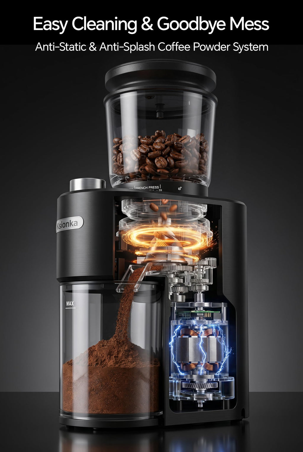 Conical Coffee Bean Grinder, 38 Precise Settings, Anti-Static C986