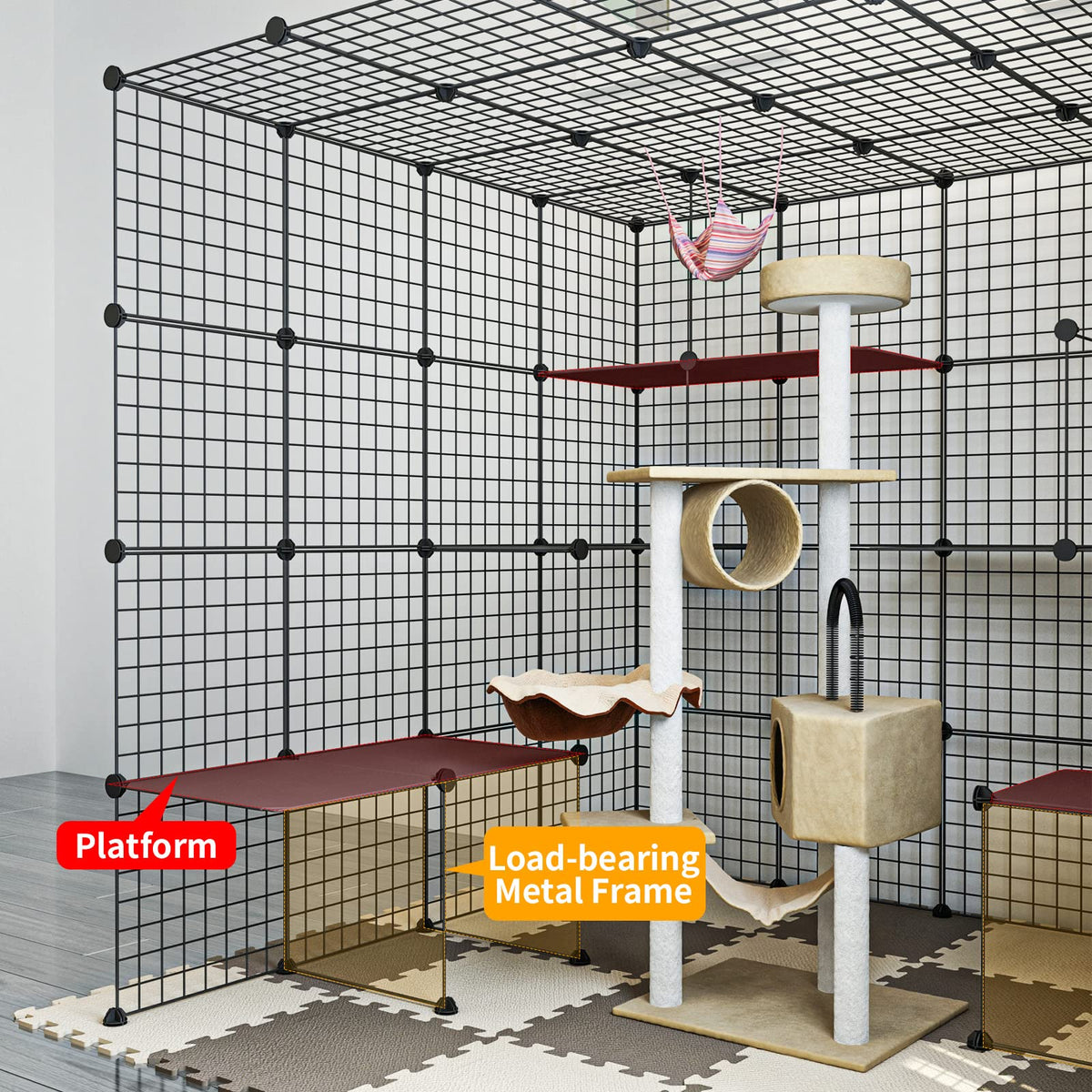Large Cat Cage Indoor Enclosure Playpen Metal Wire Kennels Crate 55L x 55W x 55H Inchs Q888209