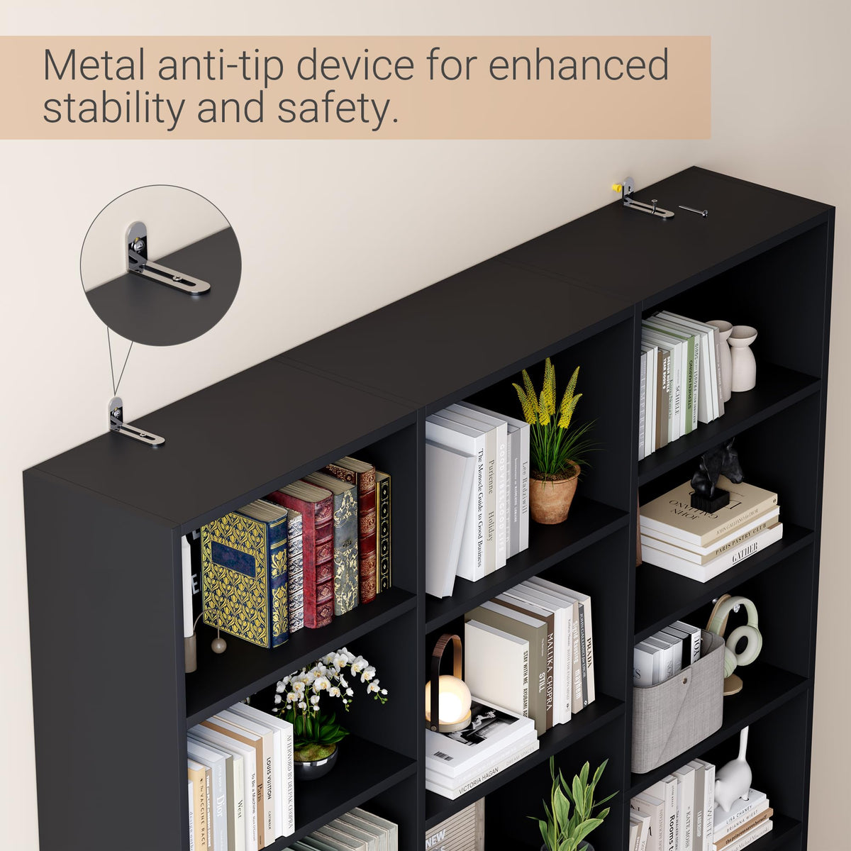 Black 6 Tier 17 Shelf Bookshelf O832