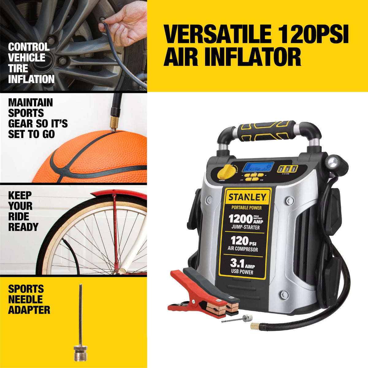 1200 Peak Amp Jump Starter with 120 PSI Inflator N828