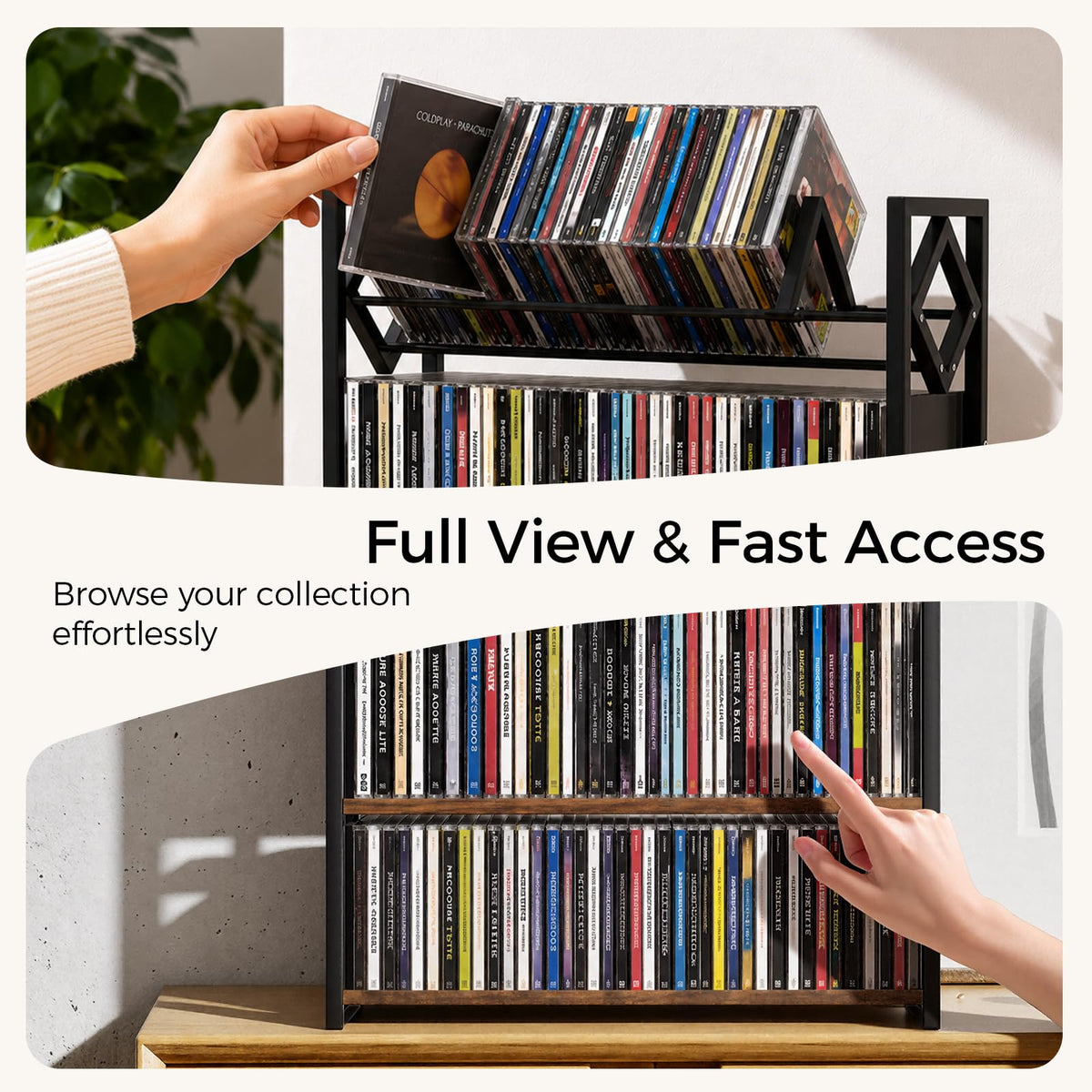 3-Tier Wooden and Metal CD Storage Rack U262363