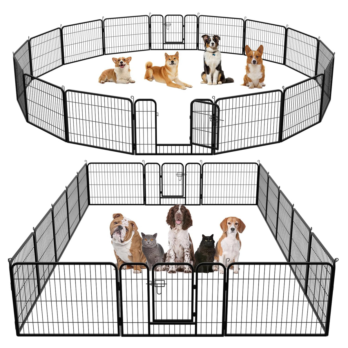 16 Panel 24 Inch Black Metal Dog Playpen G287475