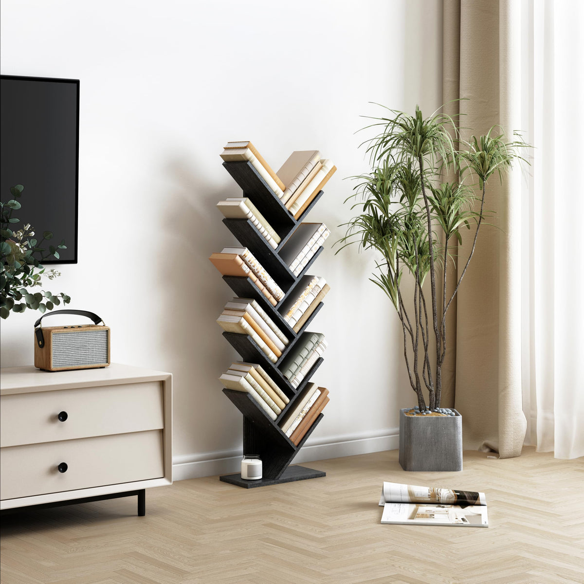 10 Tier Black Tree Bookshelf K717