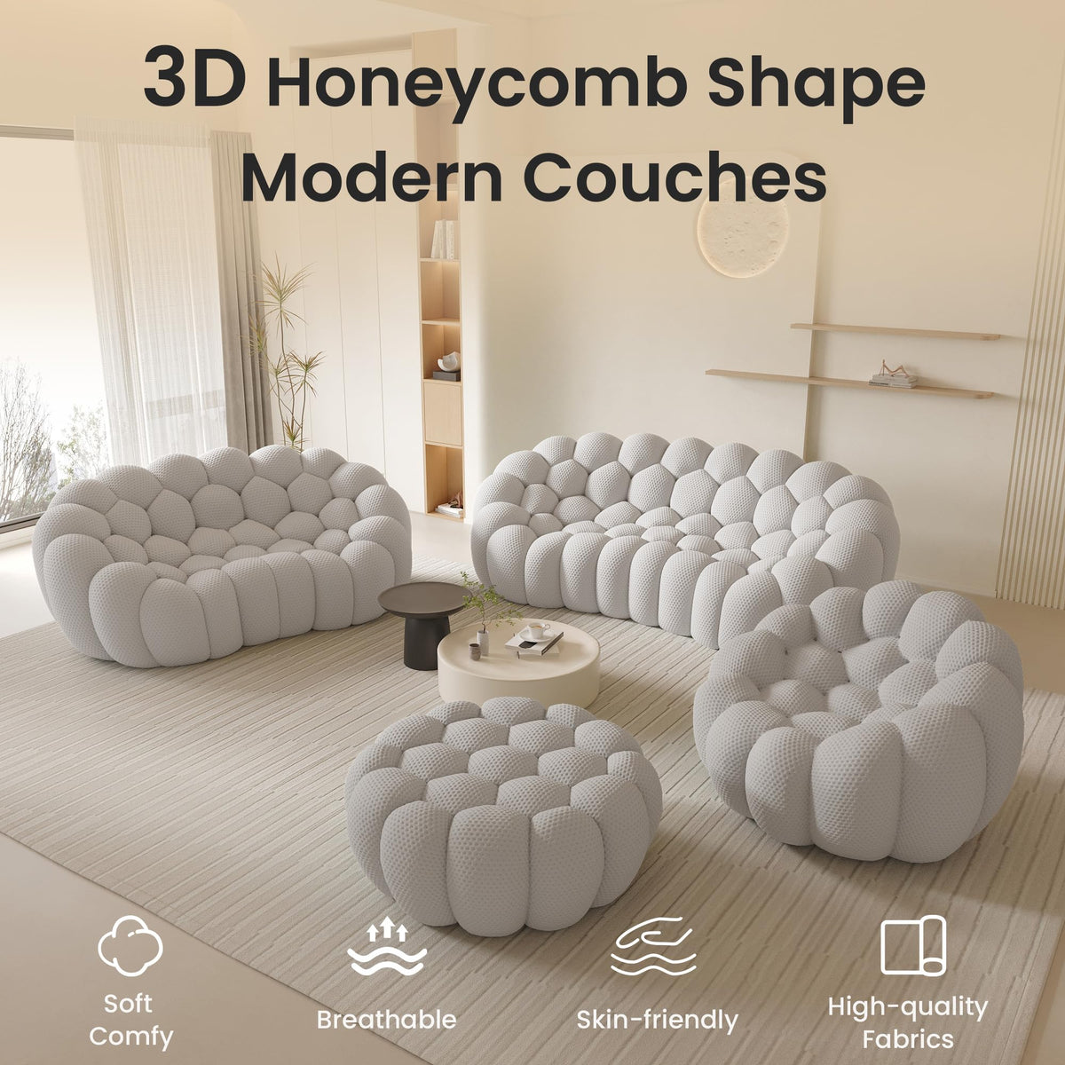 Light Gray Curved Upholstered Sofa F80935