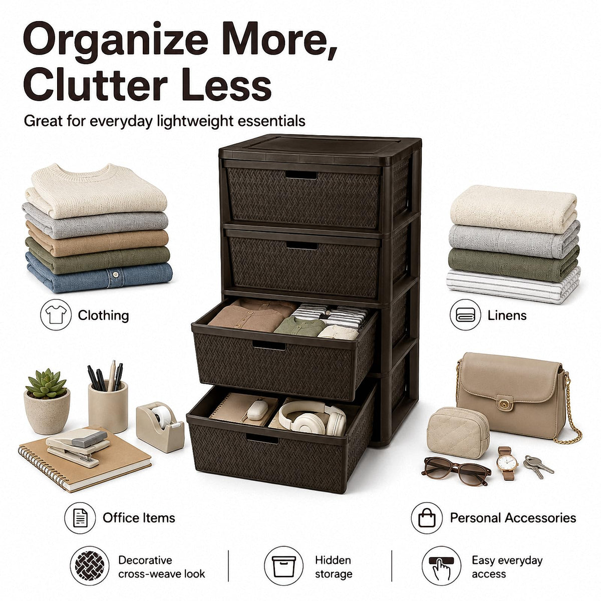4 Drawer Brown Plastic Storage Tower N68664