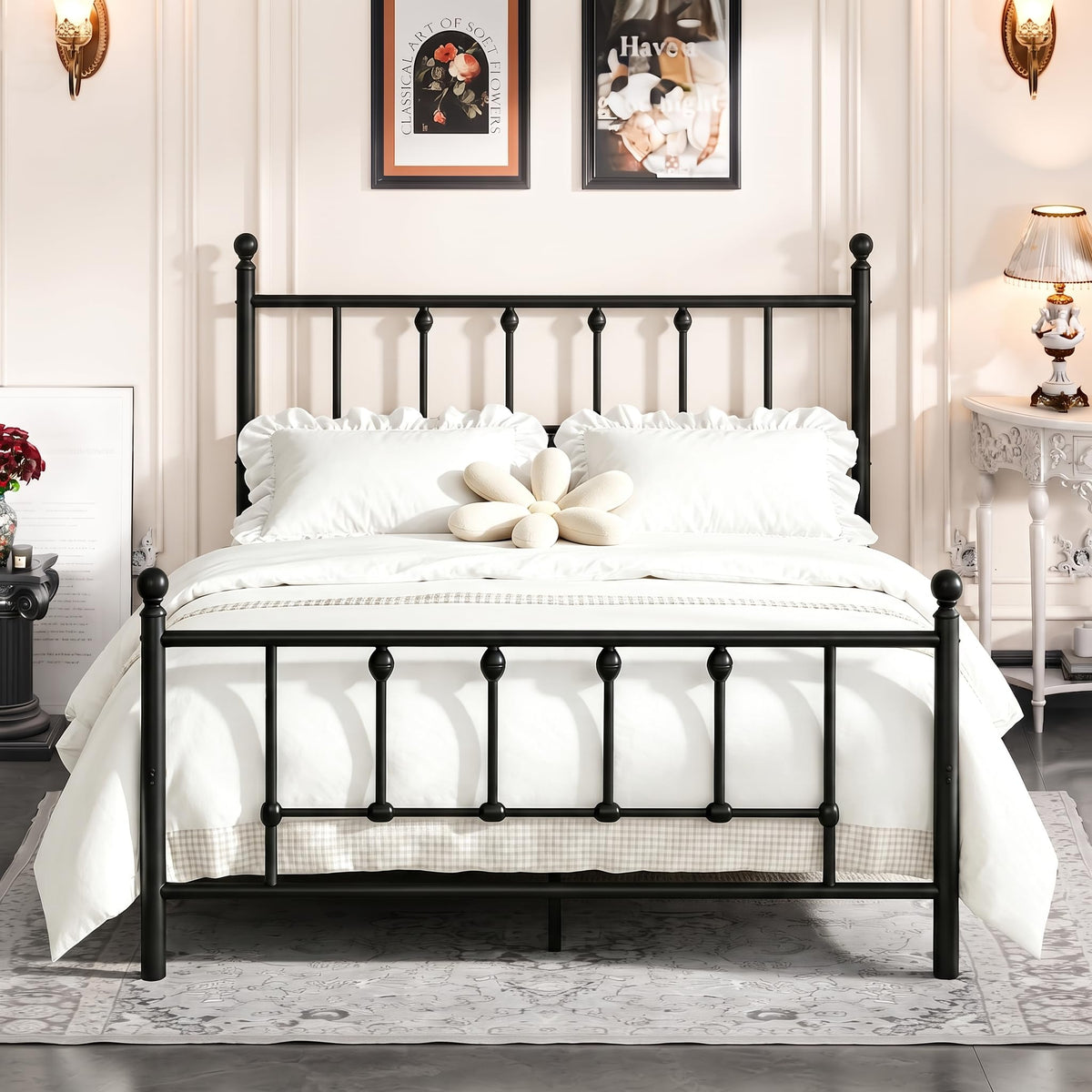 14 Inch Full Size Victorian Metal Platform Bed Frame with Headboard and Footboard W38433